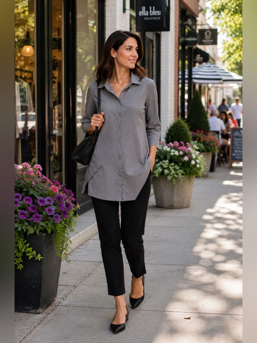 Lafayette 148 Gray Asymmetrical Stretch Cotton Tunic Blouse Size S - Picture 1 of 14
